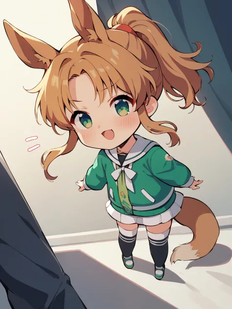 score_9, score_8_ up, score_7_ up, score_6_ up, score_5_ up, anime，nsfw， uncensored，( chibi:1.3)， full body silhouette of a pretty girl going down the hill、dress、ponytail、horse ears、horse tail、high contrast、white and yellow-green duotone style、expresses th...