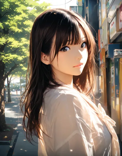 1girl, year 2016, street tree, masterpiece, high score, great score, absurdres, 16k, super detail