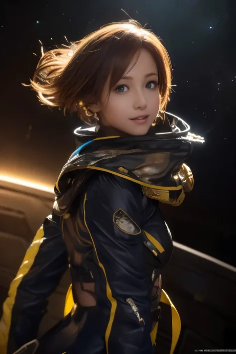 Space ship, captain future, comet, extremely fine and beautiful design, illustration, masterpiece,best quality, high resolution, 8k, sf,space fantasy, extremely beautiful and fain design, extremely fine and beautiful colors, An anime girl with shoulder-len...