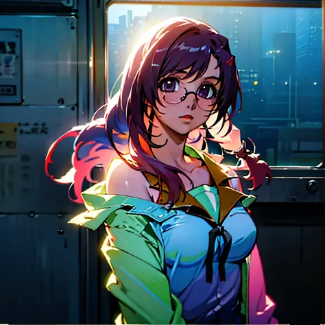 In the gritty New York City subway. 2women. Hanekawa Tsubasa and Kazami Mizuho. realistic, 8K, professional, highly detailed, masterpiece, photorealistic background, HDR, studio lighting, physically-based rendering, ultra-fine painting, hyperrealistic back...