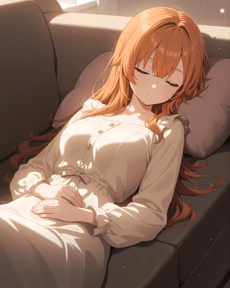 1girl, escoffier,small breast,sleep in couch,medium shot,pretty,dreamy filter,
