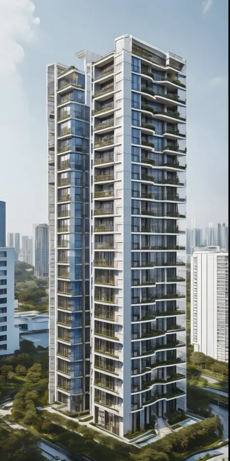 Realistic building render, by zaha hadid, blue sky, city,