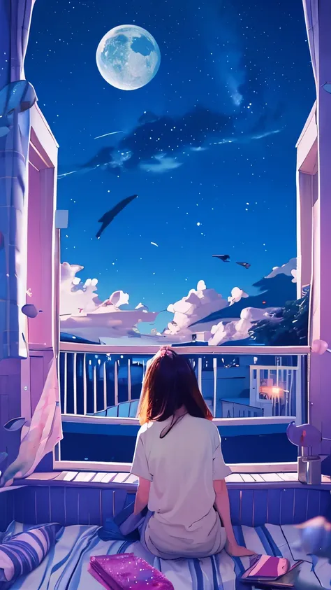 summer night、Rear View of a Pretty Girl Staring at the Milky Way、Dreaming Alone Girl、Majestic Milky Way and Clear Starry Sky、Night Clouds Illuminated by the Moon、 fantastic universe、Little Saturn