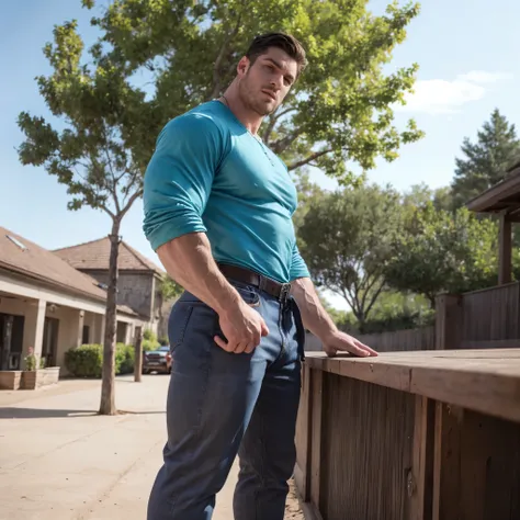 ((Giant Muscular men tall very beefy body muscular, 25 year old)), Handsome Very tall . Park , small head, broad shoulder , , Attribute pose, rectangle face, , realistic, smooth skin, Caucasian skin, perfect cloth detailed texture, arrogant pose cool , ...