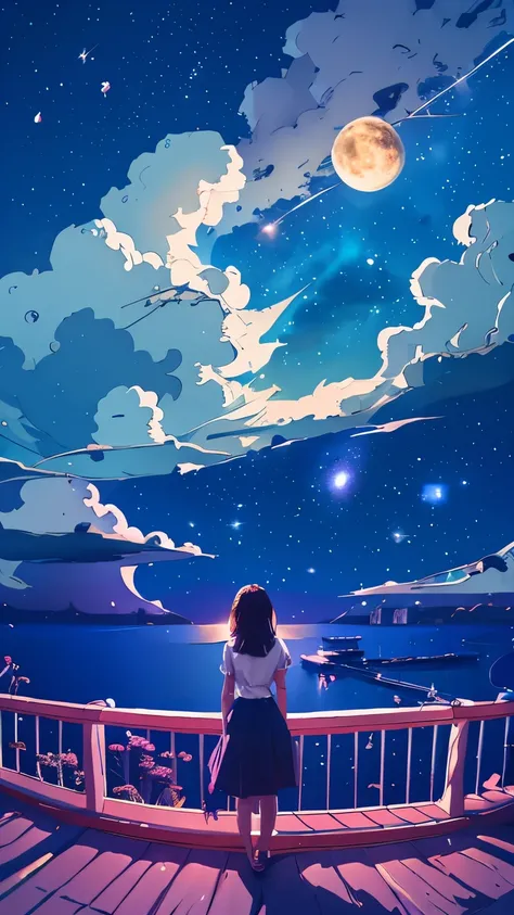 summer night、Rear View of a Pretty Girl Staring at the Milky Way、Dreaming Alone Girl、Majestic Milky Way and Clear Starry Sky、Night Clouds Illuminated by the Moon、 fantastic universe、Little Saturn