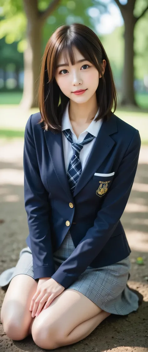 (8k), ( best quality : 1.2), (Realistic), (Realistic: 1.37), ultra high resolution with forest background, ( 1 girl), cute, smile, closed mouth , beautiful detail, Beautiful Nose, ponytails bleeding from the vagina, Giant Dulcefo, pork, Thighs,Self Sn...