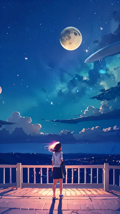 summer night、Rear View of a Pretty Girl Staring at the Milky Way、Dreaming Alone Girl、Majestic Milky Way and Clear Starry Sky、Night Clouds Illuminated by the Moon、 fantastic universe、Little Saturn