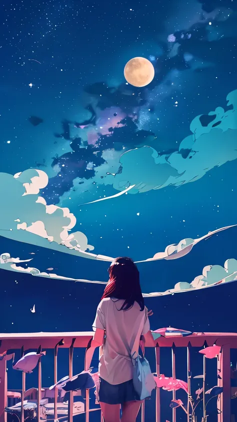 summer night、Rear View of a Pretty Girl Staring at the Milky Way、Dreaming Alone Girl、Majestic Milky Way and Clear Starry Sky、Night Clouds Illuminated by the Moon、 fantastic universe、Little Saturn