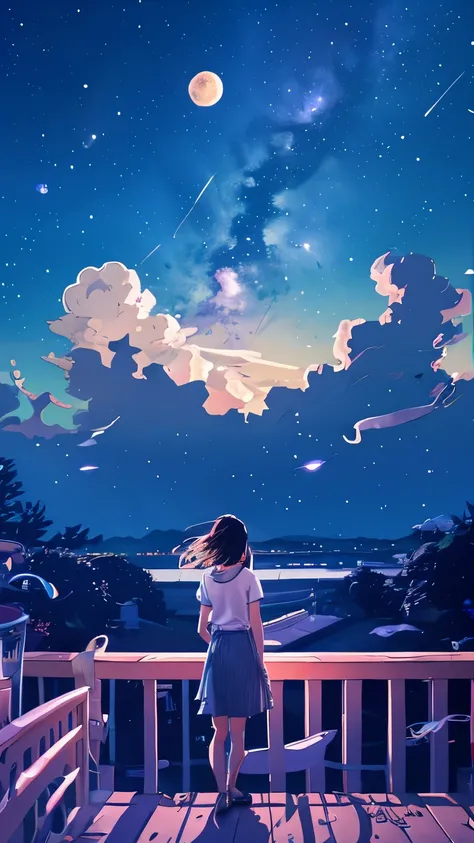 summer night、Rear View of a Pretty Girl Staring at the Milky Way、Dreaming Alone Girl、Majestic Milky Way and Clear Starry Sky、Night Clouds Illuminated by the Moon、 fantastic universe、Little Saturn