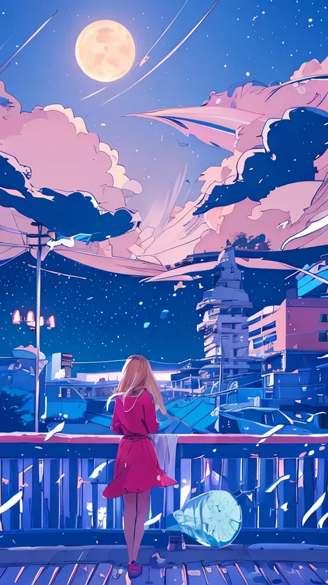 summer night、Rear View of a Pretty Girl Staring at the Milky Way、Dreaming Alone Girl、Majestic Milky Way and Clear Starry Sky、Night Clouds Illuminated by the Moon、 fantastic universe、Little Saturn
