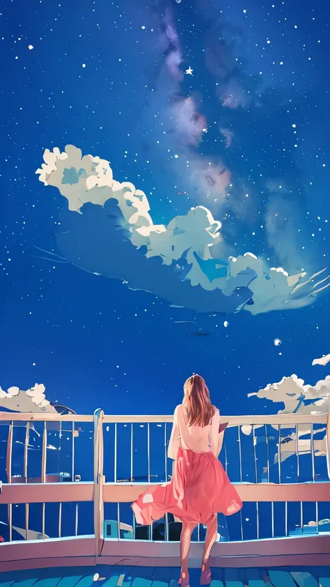 summer night、Rear View of a Pretty Girl Staring at the Milky Way、Dreaming Alone Girl、Majestic Milky Way and Clear Starry Sky、Night Clouds Illuminated by the Moon、 fantastic universe、Little Saturn