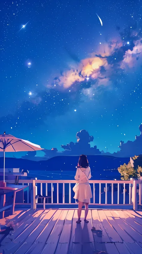 summer night、Rear View of a Pretty Girl Staring at the Milky Way、Dreaming Alone Girl、Majestic Milky Way and Clear Starry Sky、Night Clouds Illuminated by the Moon、 fantastic universe、Little Saturn