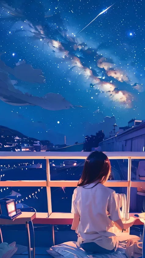 summer night、Rear View of a Pretty Girl Staring at the Milky Way、Dreaming Alone Girl、Majestic Milky Way and Clear Starry Sky、Night Clouds Illuminated by the Moon、 fantastic universe、Little Saturn