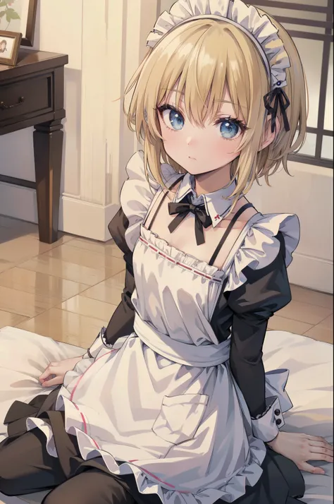Gently stare, by krenz Cassiato , is sitting, Asuka, Asuka, Anime Styleイラスト, Official Art, high quality anime-style art as a model, high resolution, Anime Style, (maid clothes:1.6), (face close-up:1.2), (NSFW:0.8), ( blond and blue eyed), head accessory,...