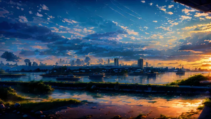 Best Quality, (Rising Clouds), Rising Clouds, City with Port Photo , Kyoto Animation Still , HD Anime Cityscape , Makoto Shinkai Style , 2012s Anime Screenshot , Port Scene Background , Gross Anime Screenshot , Makoto Shinkai . -h 2160 , anime landscape , ...