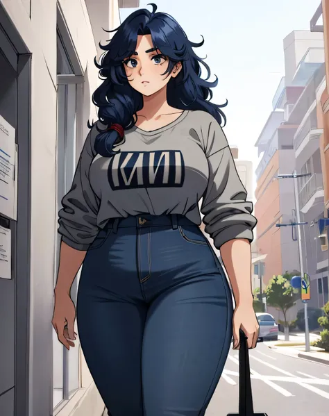 1 girl, tall chubby woman. In a university. long length messy hair. Color #FFF8C9 colored hair,Wearing a beanie. Wearing a cozy plaid hoodie, smaller breasts . Wearing mini skirt. Carrying a coffee. Eyeliner, baggy eyes. Mature, tall. Blushing, shy. embarr...