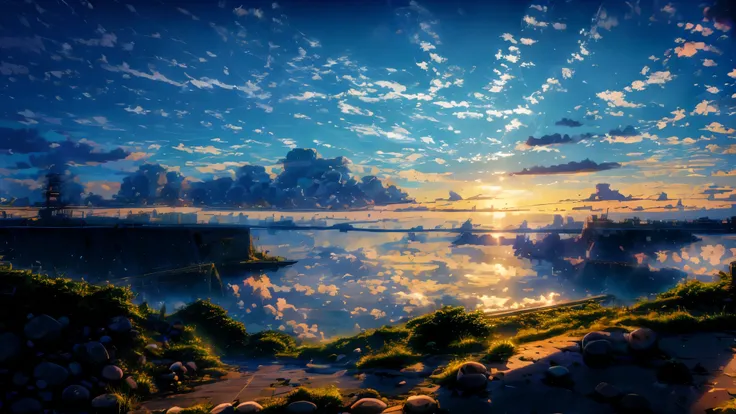 Best Quality, (Rising Clouds), Rising Clouds, City with Port Photo , Kyoto Animation Still , HD Anime Cityscape , Makoto Shinkai Style , 2012s Anime Screenshot , Port Scene Background , Gross Anime Screenshot , Makoto Shinkai . -h 2160 , anime landscape , ...