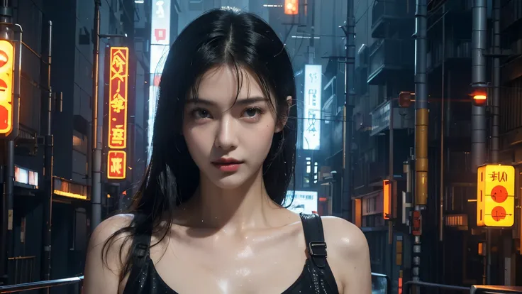  masterpiece,best quality,high resolution, 8,000,(Portrait Photos:1.5),(R Original photo),Real Photos,Digital photography,(Cyberpunk Style的城市街头，Bustling city streets，Neon sign，After the Rain，Mist，steam),(female), 20 year old girl, random hairstyle,Through ...