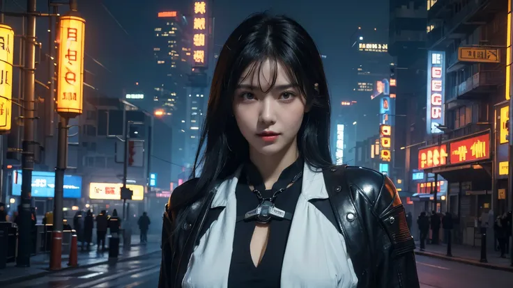  masterpiece,best quality,high resolution, 8,000,(Portrait Photos:1.5),(R Original photo),Real Photos,Digital photography,(cyberpunk style的城市街头，Bustling city streets，Neon sign，After the Rain，Mist，steam),(female), 20 year old girl, random hairstyle,Through ...