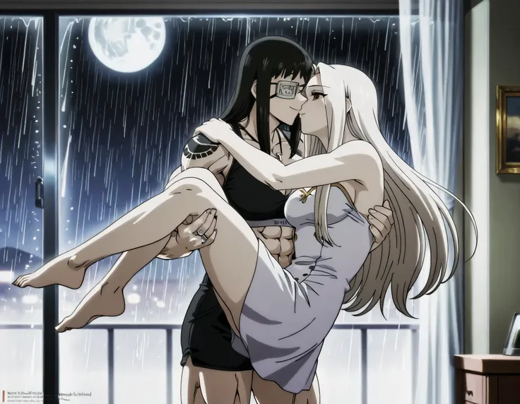 2girl,solo,mm,mature female,black hair,eyepatch,brown eyes,medium breasts,anime coloring,long hair, muscular,black sport bra and black tight Elastic fiber sport bra cowboy shot, ,air, tattoo, ,masterpiece,best quality,amazing quality,pelvis muscles,mu...