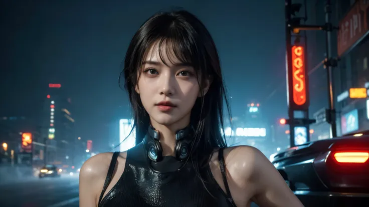  masterpiece,best quality,high resolution, 8,000,(Portrait Photos:1.5),(R Original photo),Real Photos,Digital photography,(Cyberpunk style city streets，Bustling city streets，Neon sign，After the Rain，Mist，steam),(female), 20 year old girl, random hairstyle,...