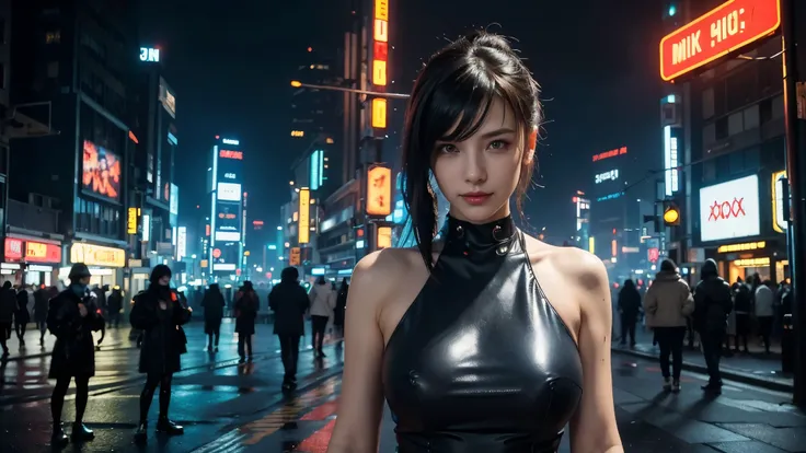  masterpiece,best quality,high resolution, 8,000,(Portrait Photos:1.5),(R Original photo),Real Photos,Digital photography,(Cyberpunk style city streets，Bustling city streets，Neon sign，After the Rain，Mist，steam),(female), 20 year old girl, random hairstyle,...