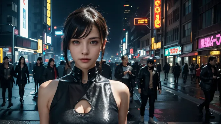  masterpiece,best quality,high resolution, 8,000,(Portrait Photos:1.5),(R Original photo),Real Photos,Digital photography,(Cyberpunk style city streets，Bustling city streets，Neon sign，After the Rain，Mist，steam),(female), 20 year old girl, random hairstyle,...