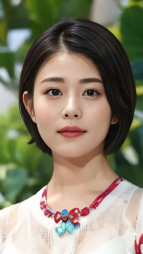 1 Female,Photorealistic,Highest quality,Ultra high definition,8K,Cool Beauty,Beauty,Perfect Style,Summer knitwear,Japanese,、薄い茶髪、,、上半身、歯を見せた笑顔、、ooking at the camera,Very Short Bob
