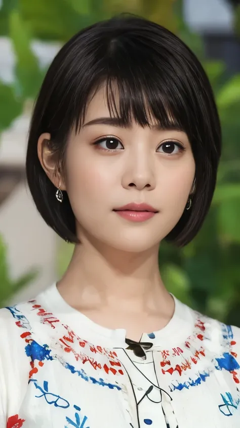 1 Female,Photorealistic,Highest quality,Ultra high definition,8K,Cool Beauty,Beauty,Perfect Style,Summer knitwear,Japanese,、薄い茶髪、,、上半身、歯を見せた笑顔、、ooking at the camera,Very Short Bob