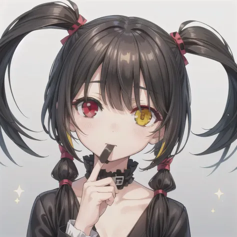 A Japanese anime-style chibi girl, 3-head-tall, super round body and head, deformed proportion, big sparkling eyes, small nose and mouth, cute and soft illustration, simplified color palette, masterpiece, her mouth is empty, nothing in her mouth, no object...