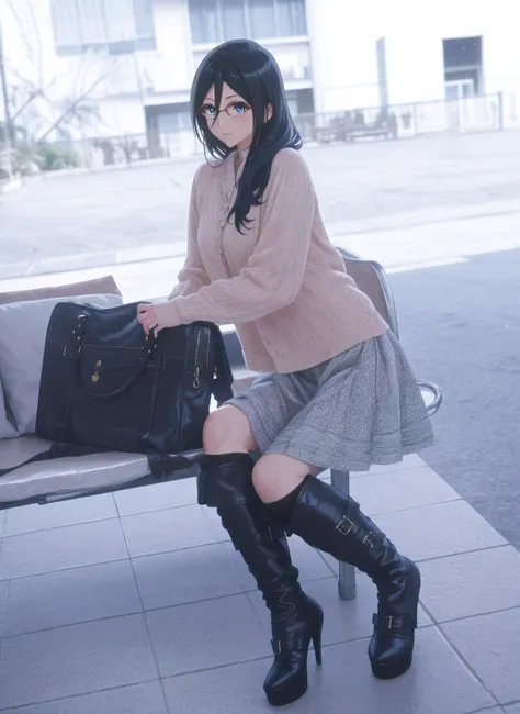  ((inspired by Asuka Tanaka:1.2)),(inspired by Kyoto Animation Style),(masterpiece, best quality),beautiful, beautiful-woman, ((detailed face)).(full body:1.3).,
  
 ((black hair)), glasses, blue eyes, long hair, over-rim eye-wear,cowboy shot, semi-rimless...