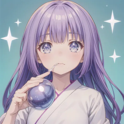A Japanese anime-style chibi girl, 3-head-tall, super round body and head, deformed proportion, big sparkling eyes, small nose and mouth, cute and soft illustration, simplified color palette, masterpiece, her mouth is empty, nothing in her mouth, no object...