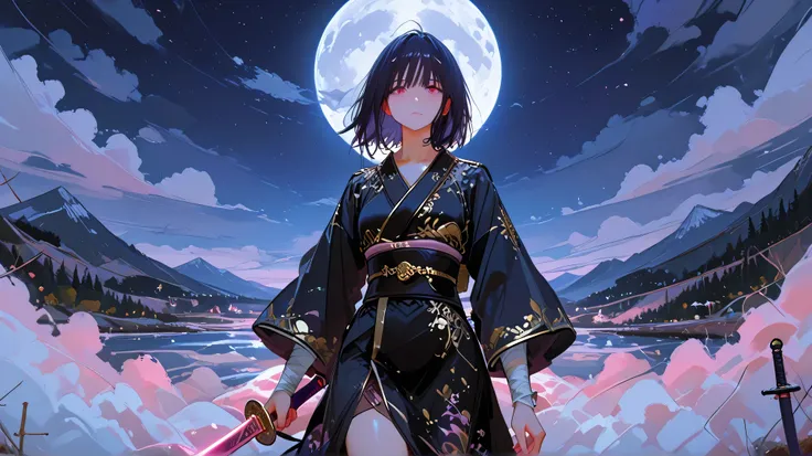 Masterpiece, Best Quality, Top Quality, Very Detailed, 1 girl, score_9, score_8_up, score_7_up, A young Asian woman with dark hair and striking reddish-pink eyes, rendered in a stylized anime/manga art style. She has a calm, serene expression, holding a la...