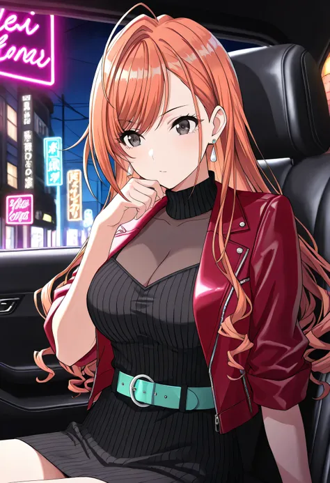 (masterpiece),(best quality),(ultra-detailed),(best illustration),(best shadow),(absurdres),(detailed background),(very aesthetic),shanimas, arisugawa natsuha, 1girl, solo, orange hair, long hair, ahoge, swept bangs, black eyes, large breasts, cleavage, re...