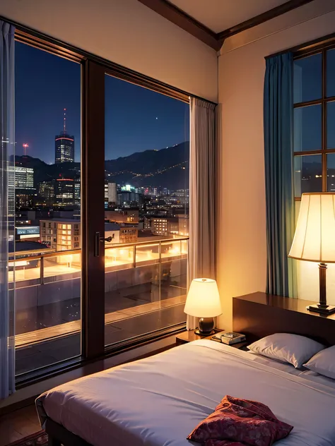 hotel room、night view