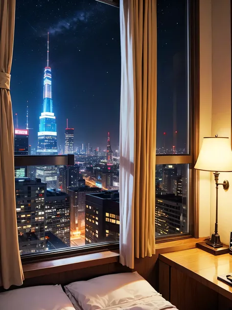 hotel room、night view