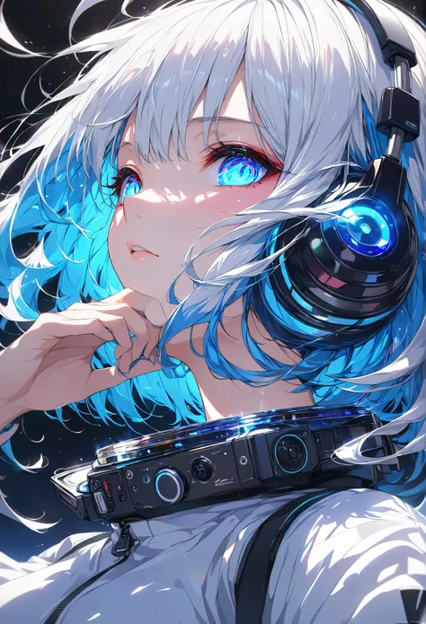 Shining Eyes, Brightly Colored Glowing Hair, gradation hair, DJ Set , Anime Style, High Detail, futuristic, Shining Light, 超high resolution, retina, masterpiece, accurate, 解剖学的にaccurate, textured skin, super details, High Details, High Quality, Award-winni...
