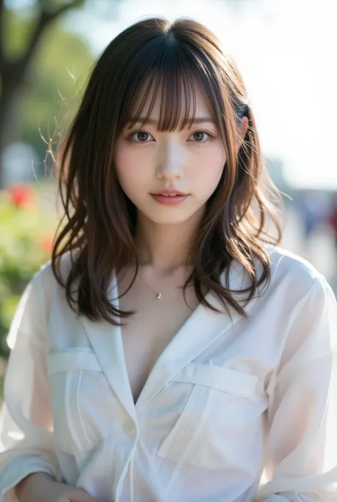 commemorative photo at a park where you can see the ocean、 in 8K,Best Quality:1.4, 超A high resolution:1.5, (photorealistic:1.4),masterpiece:1.2,(top-quality:1.4)、Raw photo、1a japanese girl、Cute、 (RAW Photo:1.2), (photorealistic:1.4), beautiful detailed gi...