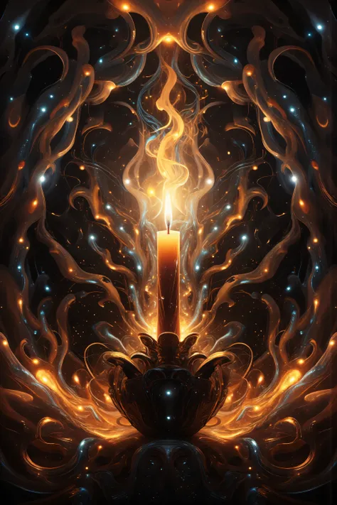 Autumn dreams, night, representation of solitude, a solitary candle, abstract, sci fi, realistic, abstract and concrete concepts coincide, words are not enough, sfw, sadness, relaxing ambience
