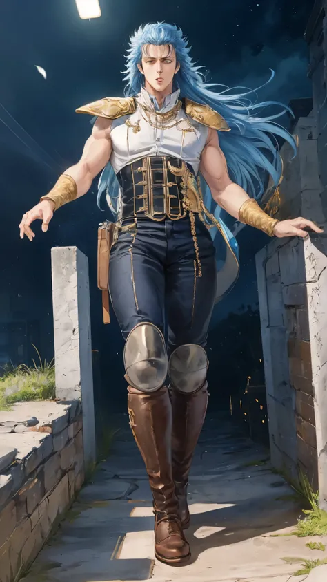 ((Best Quality)),( super high definition),(Super detailed),( detailed description ),((The best CG)),(masterpiece) , rei,1boy,blue metric hair,long hair,curvy hip,full body,
