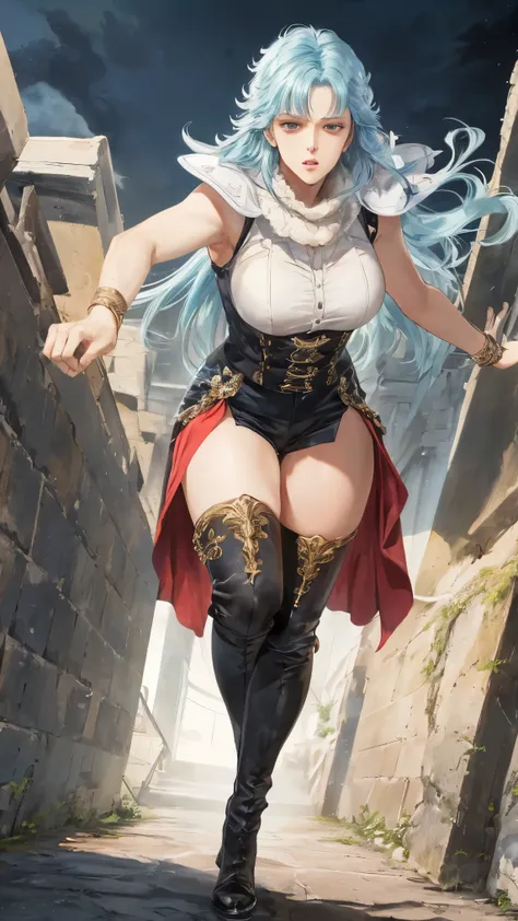 ((Best Quality)),( super high definition),(Super detailed),( detailed description ),((The best CG)),(masterpiece) , rei,1boy,blue metric hair,long hair,curvy hip,full body,