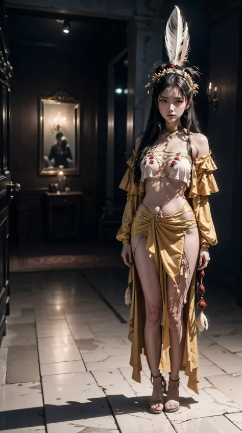 old photos、documentary photo  、 analog movie、vignette effect 、Beautiful 18th Century Native American Women、Arid Zones  、Beautiful Indian Women、Beautiful Traditional Native American Costumes、Cinematic lighting、violento、black hair、dark eyes、Belle, PERSEPHONE...