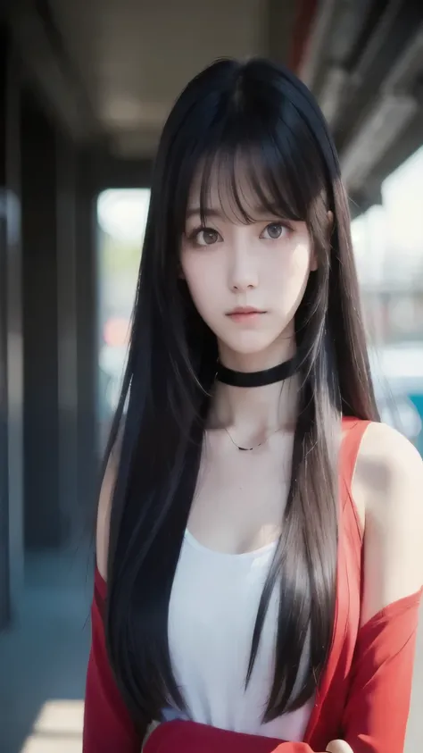  Highest Quality ,  More Information,  Chromatic Aberration,  1 girl on break day,  long hair,  black hair,  Wow hey, red highlight,  hair,  Red Eyes, Smoothie,  choker ,, ,  Put their four  ,  and turn your arms around your back ,  tie your arms,  