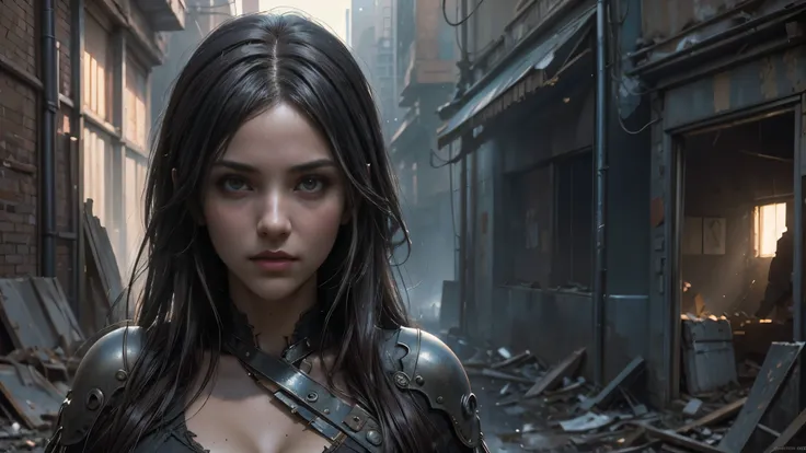 masterpiece, high resolution, 8,000,( Portrait Photos:1.5),(R original photo),Reality,Digital photography,(Ruins of the Apocalypse , apocalyptic wasteland ),City ruins,Beautiful 20-year-old woman ,sentry, post-apocalyptic scene ,Medium distance photogra...