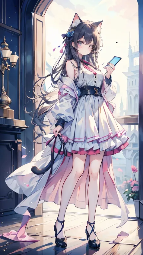 Cuteness, beautiful  ,charming  cat girl ,standing  stunning background 