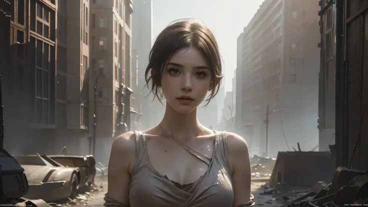 masterpiece, high resolution, 8,000,( Portrait Photos:1.5),(R original photo),Reality,Digital photography,Ruins of the Apocalypse , apocalyptic wasteland ,(desert ruins ),City ruins,Dirty Girl,sentry, post-apocalyptic scene ,( upper body photography :1.h...