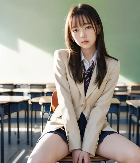 Highest Quality、 ultra high definition 、8k、masterpiece、Clear Photo、 RAW PICTURES UP 、 sharp concentration in nude clothes 、( Very Cute Girl 、 cute Yuki Yoda、Idol class) 、( cute high school girl in an elaborate high school dress 、 navy blue...