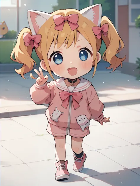 score_9, score_8_ up, score_7_ up, score_6_ up, score_5_ up, anime，nsfw， uncensored ，( chibi:1.ung ，kitten　cute　  Sanrio Kuromi-chan costume  　 attractive figure 　Genuine　２Walking on foot 　 small pink ribbon on left ear  　cute部屋