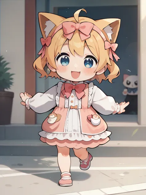 score_9, score_8_ up, score_7_ up, score_6_ up, score_5_ up, anime，nsfw， uncensored ，( chibi:1.ung ，kitten　cute　  Sanrio Kuromi-chan costume  　 attractive figure 　Genuine　２Walking on foot 　 small pink ribbon on left ear  　cute部屋