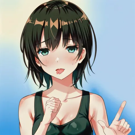 NSFW. A girl just swallowed. She shows a clear expression of discomfort and distaste, slightly sticking out her tongue as if reacting to the bitter taste. Her throat appears subtly tense, capturing the natural motion of swallowing. The atmosphere suggests ...